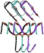 Showman Nylon Browband Headstall & Breast Collar Set w/Leather Accents
