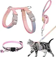 dinghaole Cat Harness And Lead Set, Cat Collars Rainbow Kitten, Gradient Kitten Collars, Lightweight H Shape harnesses cat, Escape Proof Harness, Adjustable Strap For Kitty Outdoor Walking Training