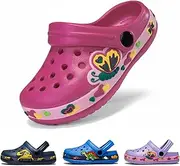 [Drecage] Toddler Clogs Kids Clogs for Girls Boys Slip on Garden Clogs Slide Sandals Waterproof Beach Pool Shoes Slipper, Rose Butterfly, 13 Little Kid