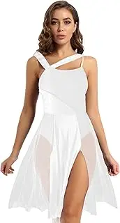 [Hedmy] Women Adult Mesh Overlay Ballet Contemporary Dance Dress Sleeveless Lyrical Leotard Costume