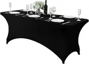 Black Stretch 6 Feet Table Cover Durable Elastic Tablecloth for 72Lx30Wx30H Trestle Tables Wrinkle Resistant Portable Fitted Tablecloth Perfect for Parties Weddings Events Trade Shows