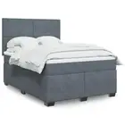Box Spring Bed Queen Velvet Dark Grey Mattress LED Lights Adjustable Height 3392