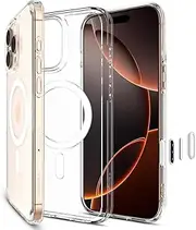 SPIGEN Ultra Hybrid T MagFit for iPhone 16 Pro Max Case, Full Camera Control Button Coverage, Compatible with MagSafe Magnetic Ring, Air Cushion Bumper Hard Clear Cover - Clear Case/White Ring