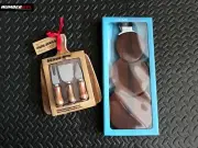 B&B Bread & Butter Acacia 5 Piece Wood Set Nambe Snowman Cheeseboard + Spreader