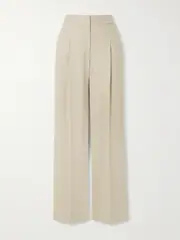 [Loulou de Saison] Loulou de Saison - Juno Pleated Wool-blend Wide-leg Pants - Beige - medium medium Neutrals