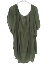 NWT Torrid Size 6 Top Green Crinkle Chiffon Flutter Sleeve Olivine Blouse