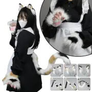 Plush Cat Faux Fur Ear Headband Fluffy Long Tail Animal Cosplay Costume Props