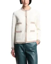 Emporio Armani Ottoman Stitch Knit Jacket with Fringe Hems