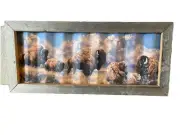 Western Cowboy BUFFALO Scenes Print on Sheet Tin Framed in Old Barn Wood