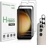 [amFilm] [2+2 Pack Hybrid Film Screen Protector for Samsung Galaxy S23+/S23 Plus 6.6 Inch [100% Fingerprint ID Compatible] with Tempered Glass Camera Lens Protector and Easy Installation Tray.