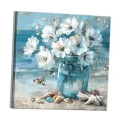 Bathroom Decor Beach Wall Art Ocean Theme Blue Picture Canvas Print Modern