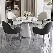 YUGXTH Kitchen Breakfast Bar Table And Chair Set, Office Reception Room Club Table And Chair Set, Reception Negotiation Table And 4 Chairs, Dining Round Table Soft Backrest Seat, For Lounge(Off-white)