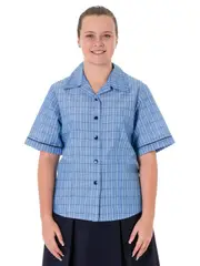 Short Sleeve Blue Check Blouse