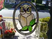 Stained-Glass Big-Eyed Hoot Owl Sun catcher (Real Glass)
