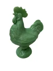 Jadeite Standing Rooster Covered Candy Dish Green 2 Pc
