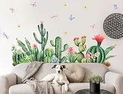 3D Creative Fresh Green Plants Wall Decals Removable DIY Cactus and Flower Wall Sticker Peel and Stick Butterfly Dragonfly Wall Art Decor for Girls Nursery Bedroom Living Room Wall Corner Decoration