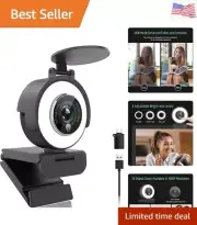 1080p Webcam with Ring Light for Streaming: USB 60FPS Web Camera with Microph...