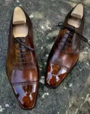New Real Brown Leather Customize Oxford Shoes, Cap-To For Party & Wedding Shoes