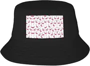 [FSCEV] Adult Double Layer Fisherman Hat Red Flamingo Pattern Beach Sun Hat Travel Brim Foldable Peach Black One Size, Black, One Size