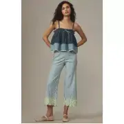 Anthropologie The Colette Cropped Wide-Leg Pants Embroidered Linen Edition 0