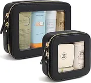 Small Makeup Bag for Purse Cute Travel Makeup Bag Clear Cosmetic Bag with Zipper, Car Make Up Bag Organizer Storage Traveling Car Accessories Travel Essentials for Women, Black, Clear