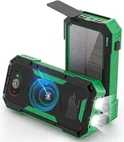Fifilion 30000mah PD 22.5W Fast Charging & QI 15W Wireless Charging Solar Power Bank, Portable Charger with 6 Output & 2 Input, Dual Flashlight, IP54 Waterproof for Outdoor Hiking Camping