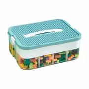 Plastic Storage Organizer for Lego Box Kids Child Toy Stackable Containers with Lids Bins 1 Layers Adjustable Compartments Building Blocks Chest Case (Blue)
