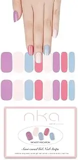 NKA Semi Cured Gel Nail Polish Strips, 16 Extra Long Double Ended Nail Stickers Wraps, UV Lamp Curing Gel Nail Strip, MACARON