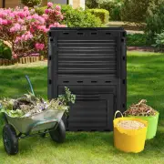 CostwayLarge Outdoor Compost Bin 300L with Top Flip Door and Latch-on Lid-Black