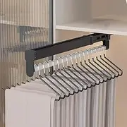 Pull Out Closet Rod Extendable, Bearing 30kg Retractable Hanger, Aluminum Alloy Pull-Out Pants Rack, Silent Slide Rail Wardrobe Clothes Rail, Closet Adjustable Clothes Hanger (Color : Black, Size :