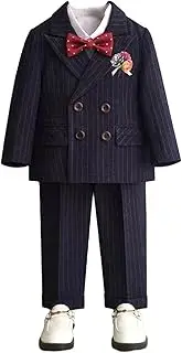[Kromoc] Boys' Stripe 2-Piece Suit Double Breasted Buttons Jacket Pants Tuxedos for Prom Dinner