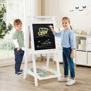 Costway3-in-1 Foldable Double-sided Art Easel with Chalkboard and Whiteboard-White