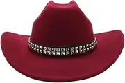 YFVFAGDMKV Artificial Wool Women's Men's Western Cowboy Hat Vintage Gentleman Felt Fedoras Hats Cowgirl Church Jazz Cap Sombrero Hombre(10)