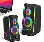 PC Speakers for Desktop - Desktop Speakers with Colorful RGB Lights - USB Powered RGB Speakers with Enhanced Sound, Easy-Access Volume Control for Computer