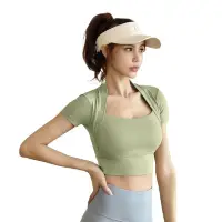 在飛比找momo購物網優惠-【米蘭精品】瑜珈服運動上衣(緊身披肩瑜伽短袖高彈速乾女運動服