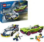 LEGO City Police Car and Muscle Car Chase Building Set, 2 Race Car Toys for 6+ Year Old Boys & Girls, Kids' Toy with Police Officer and Crook Minifigures for Creative Role Play 60415