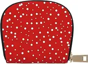 [JEJEA] Red and White Polka Dots Print Credit Card Holder Wallet, Small Card Holder Wallet with Zipper,Leather Card Holder, White, One Size