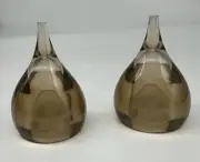 Clear Brown Lucite Tear Drops Salt & Pepper Shakers Set Mid Century Modern