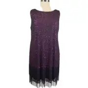 Adrianna Papell Women's Cocktail Dress Size 22W Purple Sequined Fringe Sheath