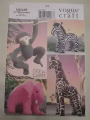 Vogue 8349 Stuffed Animal Pattern Monkey Zebra Giraffe Elephant Plush Toy UC FF