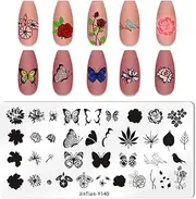 RUNRAYAY Nail Stamp, Stainless Steel, 6 x 12 cm, Butterfly Picture Print Stencil, Nail Stencils, Flower, Bird Leaf Pattern, Nail Stamping Plates for Nail Art, Decoration, DIY