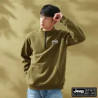 在飛比找Yahoo奇摩購物中心優惠-JEEP 男裝 素色拉鍊立領刷毛長袖POLO衫-綠色