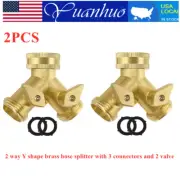 Solid Brass Double Two Way Tap Garden Connector Adaptor Hose Splitter (2 PACK)