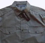 Men's KENNETH COLE Ash Gray Grey Military Inspired Shirt Medium M NWT NEW