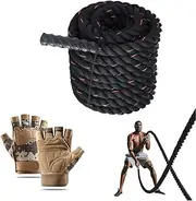MTSDM Battle Ropes and Tactical Gloves Set, 1.5 inch 30 ft Heavy Exercise Training Workout Weighted Climbing Rope, Undulation Rope for Physical Strength for Outdoor Home Fitness Gym