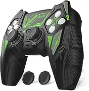 PlayVital Mecha Rhino Silicone Cover for ps5 Controller with Thumb Grips & Stickers, Anti-Slip Controller Grip Skin Accessories Compatible with ps5 Charging Station - Black & Green