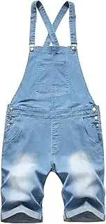[Generic] Mens Bib Overalls Denim Shorts Casual Walkshort Summer Jumpsuit with Pockets Skinny Vintage Cargo Short Jean Romper, Blue, 3X-Large, Classic, Blue, 3X-Large, Classic