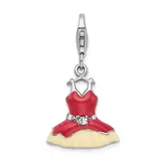 Sterling Silver Rh Pink Enameled Crystal Dress Charm