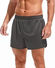 [Amy Coulee] Mens Mesh Athletic Shorts 3" Workout Gym Quick Dry Running Shorts with Drawstring, Dark Gray, Large