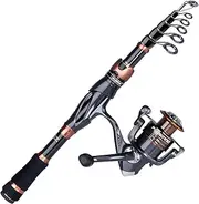 [PLUSINNO] Fishing Rod and Reel Combos, Bronze Warrior Toray 24-Ton Carbon Matrix Telescopic Fishing Rod Pole, 12 +1 Shielded Bearings Stainless Steel BB Spinning Reel, Travel Freshwater Fishing Gear